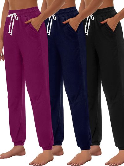 3 Pcs Women's Joggers Pants Casual Soft Sweatpants Lounge Pants High Waisted Athletic Joggers with Pockets