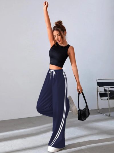 Quenteen Women's Wide Leg Sweatpants Casual High Waisted Straight Sweat Pants Drawstring Joggers with Pockets
