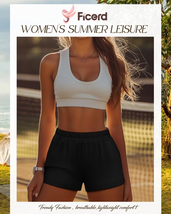 3 Pack Women's Sweat Shorts, Elastic High Waist Shorts Casual Summer Lounge Cotton Comfy Athletic Shorts with Pockets