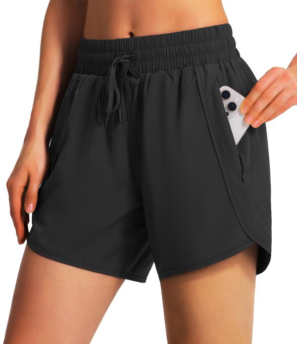 Women's 5" Athletic Running Shorts Quick Dry Lightweight Workout Gym Shorts with Zipper Pockets UPF 50+