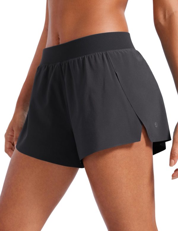 Athletic Running Shorts for Women V Split Low Waisted Lightweight Gym Workout Athletic Shorts with Liner