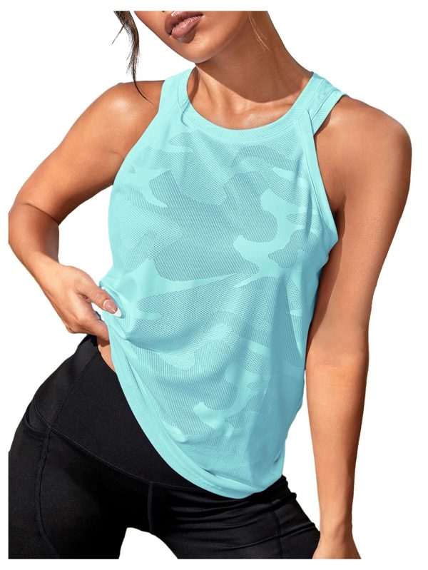 Women's Camo Print Sleeveless Workout Shirts Exercise Running Tank Tops Active Gym Tops