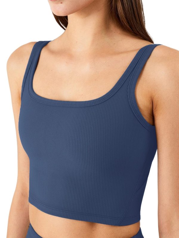 Women's Seamless Sports Bra Workout Crop Top Ribbed Padded Longline Wirefree Medium Support Tank Tops Fitness