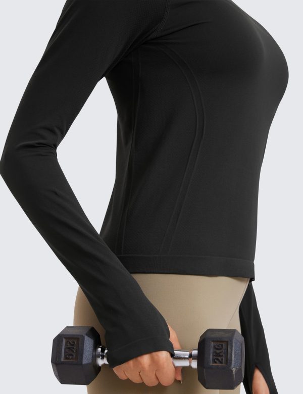 Womens Seamless Workout Long Sleeve Shirts Quick Dry Gym Athletic Tops Breathable Running Yoga T-Shirts