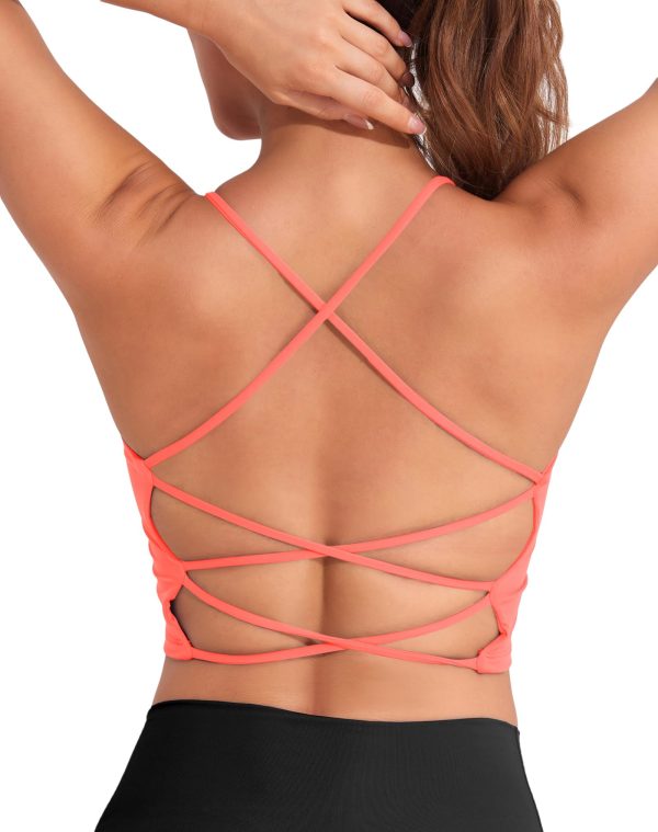 Strappy Sports Bras for Women High Support Longline Open Back Workout Tops Padded Cross Yoga Crop Tank Built in Bra