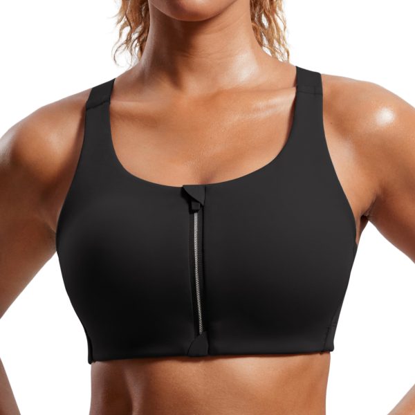 Womens Zip Front High Impact Sports Bra - Molded Cup Adjustable Convertible Straps Wireless Workout Yoga Crop Top
