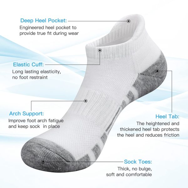 Ankle Athletic Running Socks Low Cut Sports Socks Breathable Cushioned Tab Socks for Men Women 6 Pairs