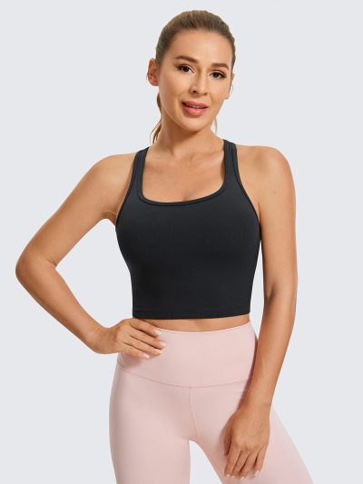 Butterluxe Womens Y-Back Racerback Longline Sports Bra - Padded Scoop Neck Workout Crop Tank Top with Built in Pads