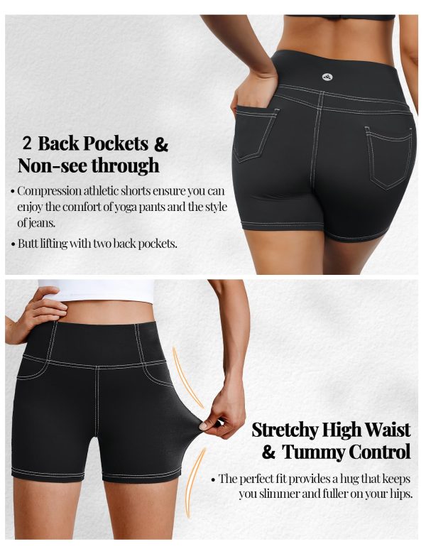 5"/8" High Waisted Yoga Biker Shorts with Pockets for Women - Butt Lifting Workout Spandex Booty Gym Shorts