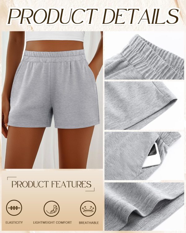 3 Pack Women's Sweat Shorts, Elastic High Waist Shorts Casual Summer Lounge Cotton Comfy Athletic Shorts with Pockets