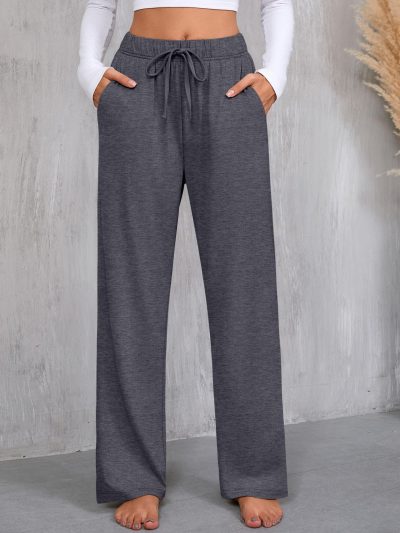 3 Pack Women's Lounge Pants with Pockets Casual Wide Leg Drawstring Yoga Pants Straight Trousers Spring Bottoms