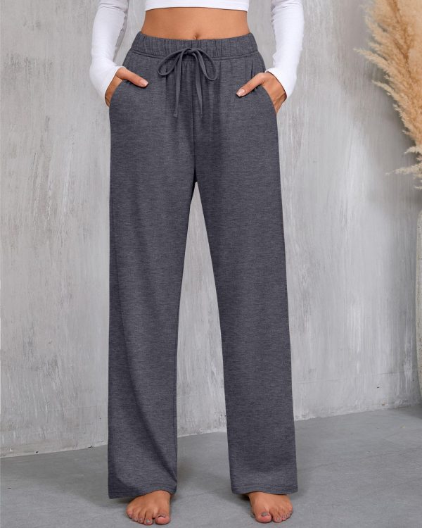 812iTMv8LTL.jpg 3 Pack Women's Lounge Pants with Pockets Casual Wide Leg Drawstring Yoga Pants Straight Trousers Spring Bottoms