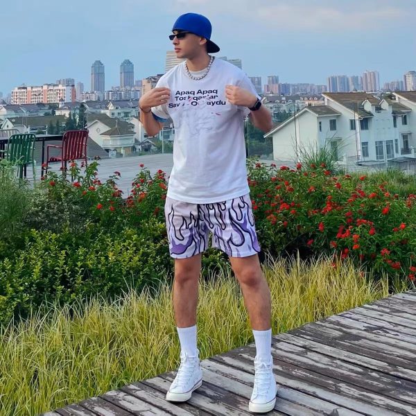 Mens Flame Graphic Basketball Shorts Cool Retro Running Athletic Shorts Drawstring Waist Casual Track Shorts