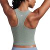 Womens Seamless Ribbed Longline High Neck Sports Bra - Racerback Padded Slim Fit Crop Tank Top with Built in Pads