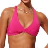 816CKosWQpL.jpg Womens V Neck Bikini Tops Twist Front Bathing Suit Criss Cross Back Swimsuit Padded