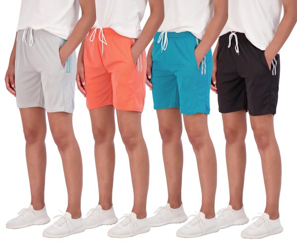 4-Pack: Women's 7" Mesh Quick-Dry Bermuda Active Athletic Long Shorts with Pockets (Available in Plus Size)
