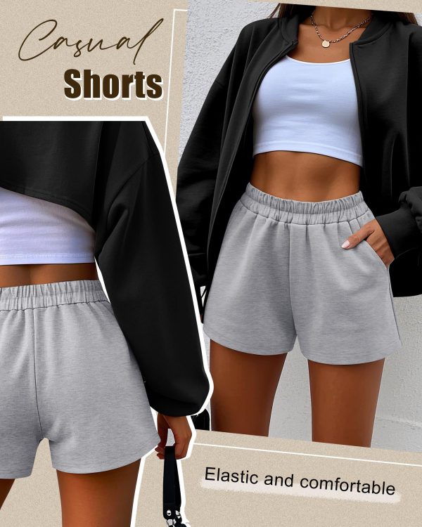 3 Pack Women's Sweat Shorts, Elastic High Waist Shorts Casual Summer Lounge Cotton Comfy Athletic Shorts with Pockets
