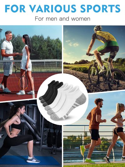 Ankle Athletic Running Socks Low Cut Sports Socks Breathable Cushioned Tab Socks for Men Women 6 Pairs