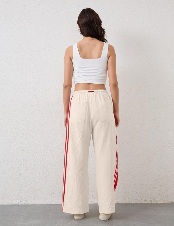 Women Side Striped Wide Leg Pants Color Block High Rise Drawstring Sweatpants Baggy Track Pants with Pockets