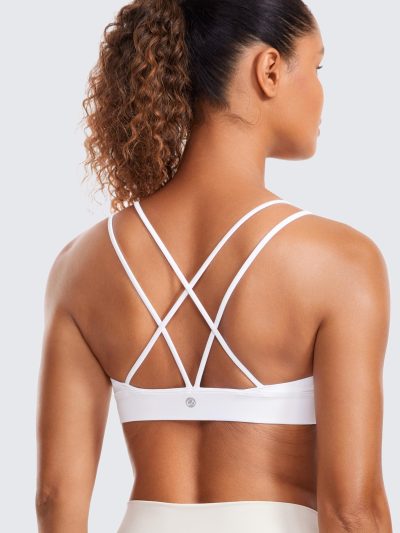 Butterluxe V Neck Strappy Sports Bras for Women - Thin Spaghetti Strap Padded Wireless Yoga Crop Top
