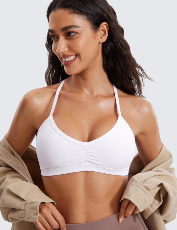Butterluxe Womens Ruched V Neck Sports Bra - Y Back Spaghetti Thin Strap Wireless Padded Yoga Crop Top