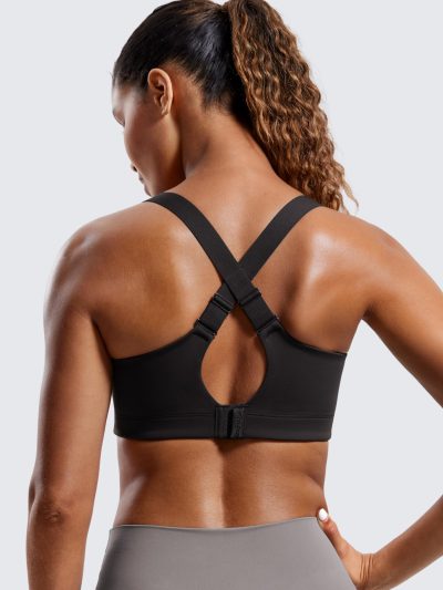 Womens Zip Front High Impact Sports Bra - Molded Cup Adjustable Convertible Straps Wireless Workout Yoga Crop Top