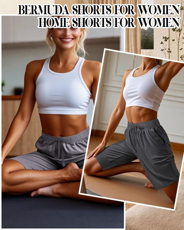 3 Pack Women's Bermuda Shorts, Jogger Yoga Sweat Walking Short Running Knee Length Sport Drawstring Shorts with Pockets
