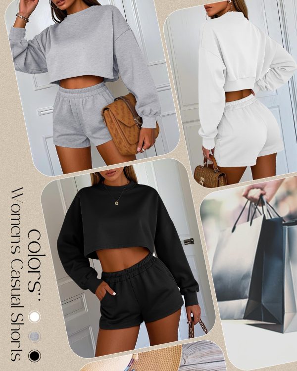 3 Pack Women's Sweat Shorts, Elastic High Waist Shorts Casual Summer Lounge Cotton Comfy Athletic Shorts with Pockets