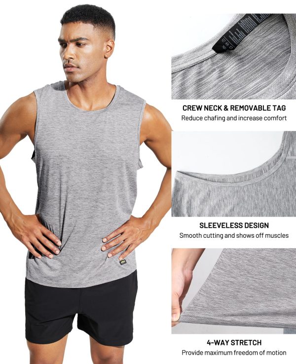 Men??s Sleeveless Tank Top Dry Fit Workout Muscle Tee Shirt for Running Athletic Gym Sports Training, Moisture Wicking