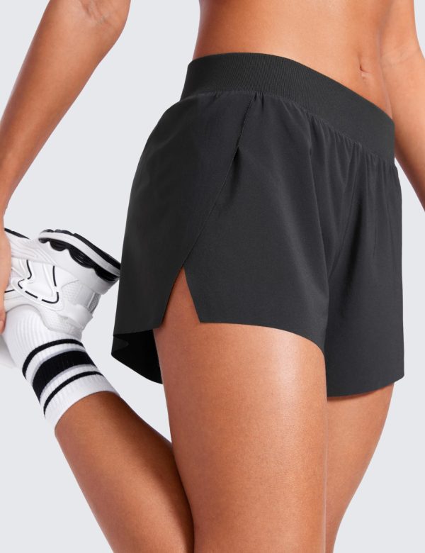 Athletic Running Shorts for Women V Split Low Waisted Lightweight Gym Workout Athletic Shorts with Liner