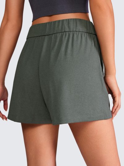 Comfy Ribbed Sweat Shorts for Women High Waisted Lyocell for Casual Lounge Athletic Jersey with Pockets