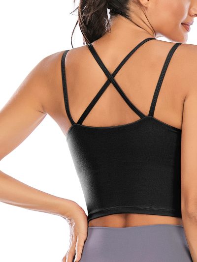 Womens Padded Sports Bra Fitness Workout Running Camisole Crop Top with Built in Bra