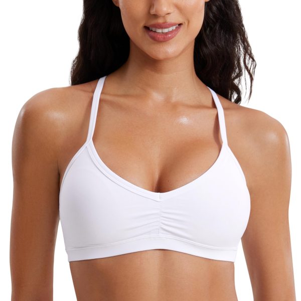 Butterluxe Womens Ruched V Neck Sports Bra - Y Back Spaghetti Thin Strap Wireless Padded Yoga Crop Top
