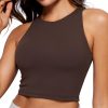 81fPTkH1RwL.jpg Womens Butterluxe Double Lined Cropped Tops High Neck Racerback Tanks Sleeveless Casual Workout Crop Shirts