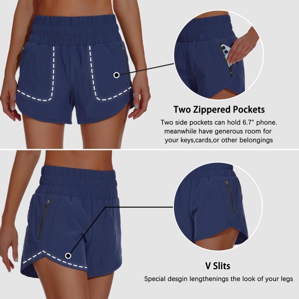 Women's High Waisted Athletic Shorts 4" High Rise Running Workout Gym Quick Dry Tummy Control Short with Zipper Pockets