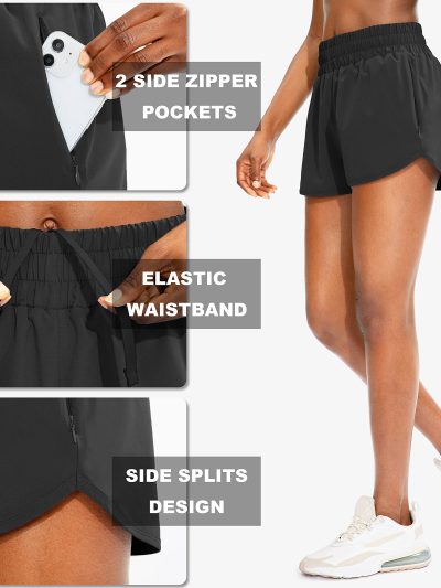 Women's Running Shorts with Zip Pockets High Waisted Athletic Workout Gym Shorts for Women with Liner