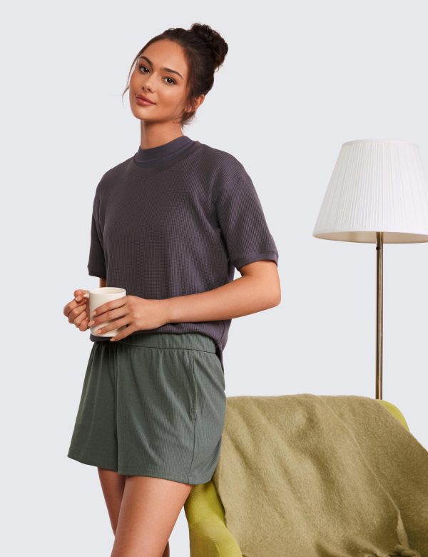 Comfy Ribbed Sweat Shorts for Women High Waisted Lyocell for Casual Lounge Athletic Jersey with Pockets