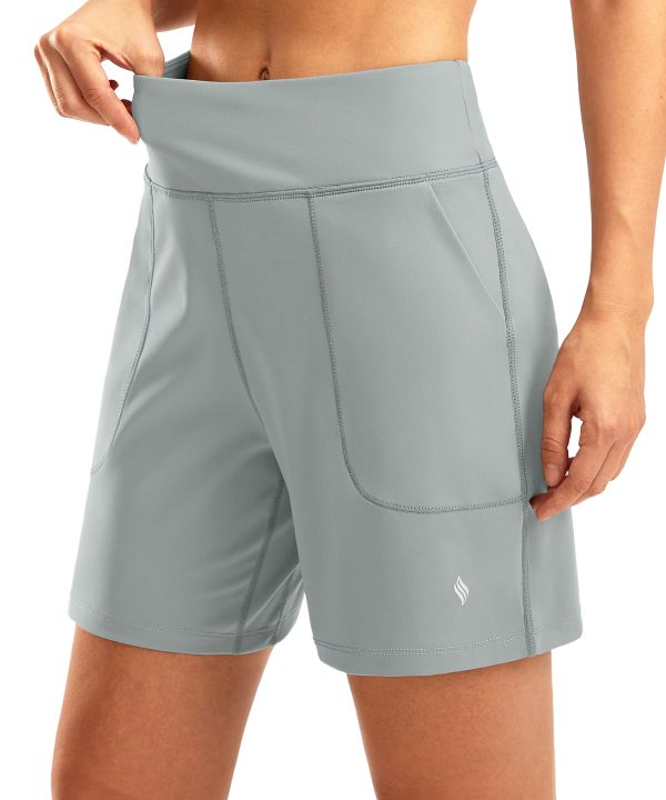 Women's 6'' Athletic Long Shorts with 4 Pockets High Waisted Bermuda Shorts for Women Walking Running Casual