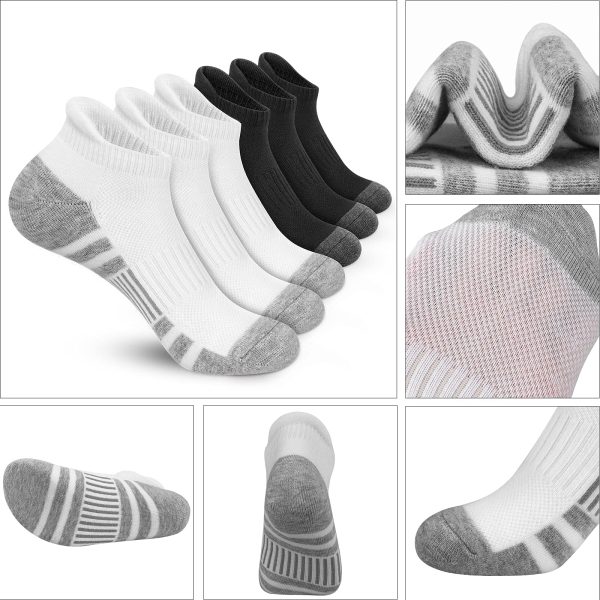 Ankle Athletic Running Socks Low Cut Sports Socks Breathable Cushioned Tab Socks for Men Women 6 Pairs