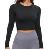 81qWM7x7AvL.jpg Womens Long Sleeve Crop Workout Tops Athletic Yoga Running Cropped T-Shirt Slim Fit Gym Shirts
