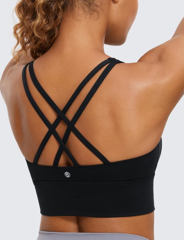 Womens Strappy Longline Sports Bra - Medium Impact Criss Cross Yoga Padded Workout Crop Top