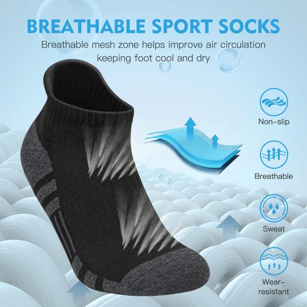 Ankle Athletic Running Socks Low Cut Sports Socks Breathable Cushioned Tab Socks for Men Women 6 Pairs