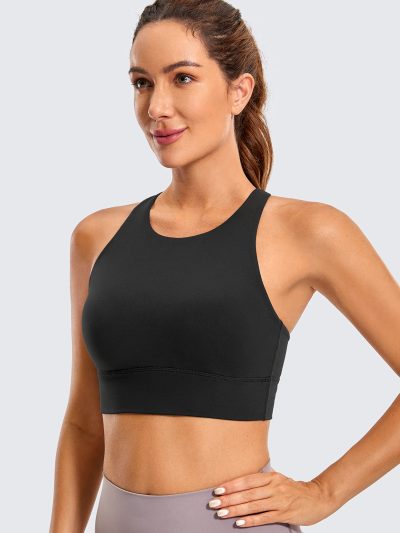 Womens Butterluxe Strappy High Neck Longline Sports Bra - Wireless Criss Cross Back Padded Workout Cropped Top