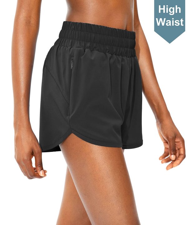 Women's Running Shorts with Zip Pockets High Waisted Athletic Workout Gym Shorts for Women with Liner