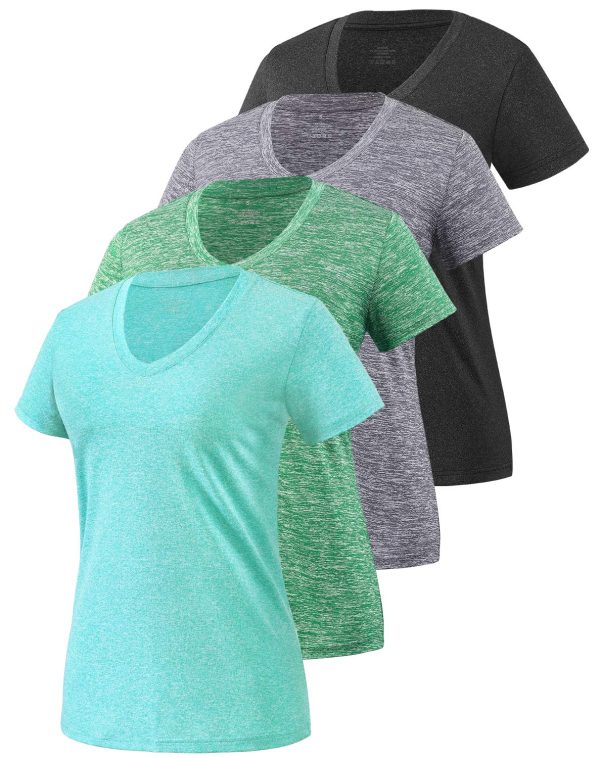 3-4 Pack Women's Dry Fit Tshirt Short Sleeve Moisture Wicking Athletic Shirts Sport Activewear Tee V Neck Workout Top
