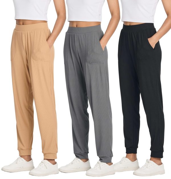 3 Pack: Women's Ribbed Lounge Jogger Cuffed Yoga SweatpantsPockets (Available in Plus)