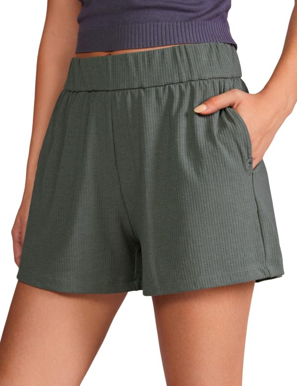 Comfy Ribbed Sweat Shorts for Women High Waisted Lyocell for Casual Lounge Athletic Jersey with Pockets