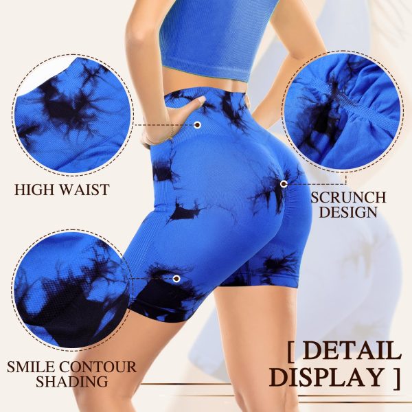 4 Piece Women Workout Shorts Tie Dye High Waist Butt Lift Shorts Tight Women Workout Gym Yoga Sports Shorts
