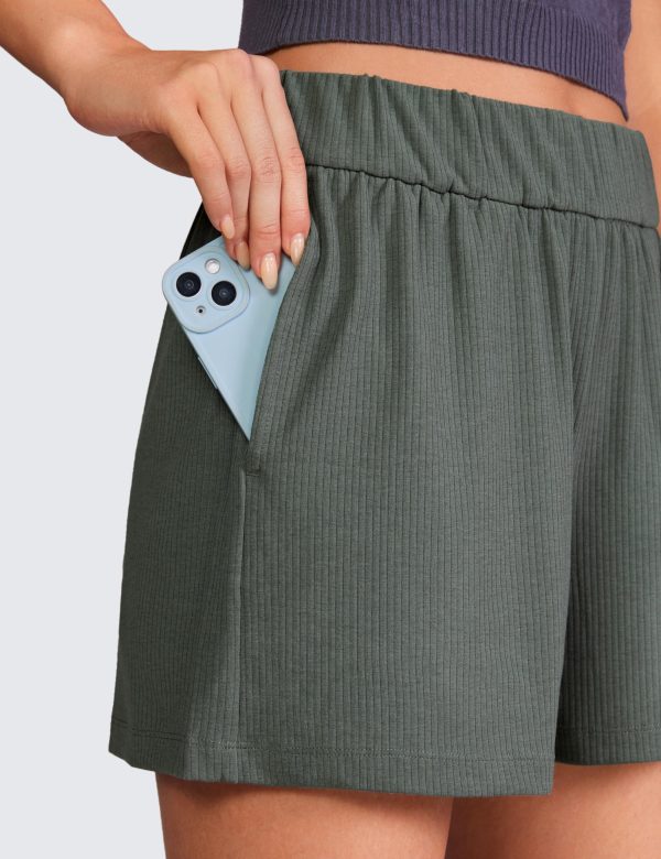 Comfy Ribbed Sweat Shorts for Women High Waisted Lyocell for Casual Lounge Athletic Jersey with Pockets